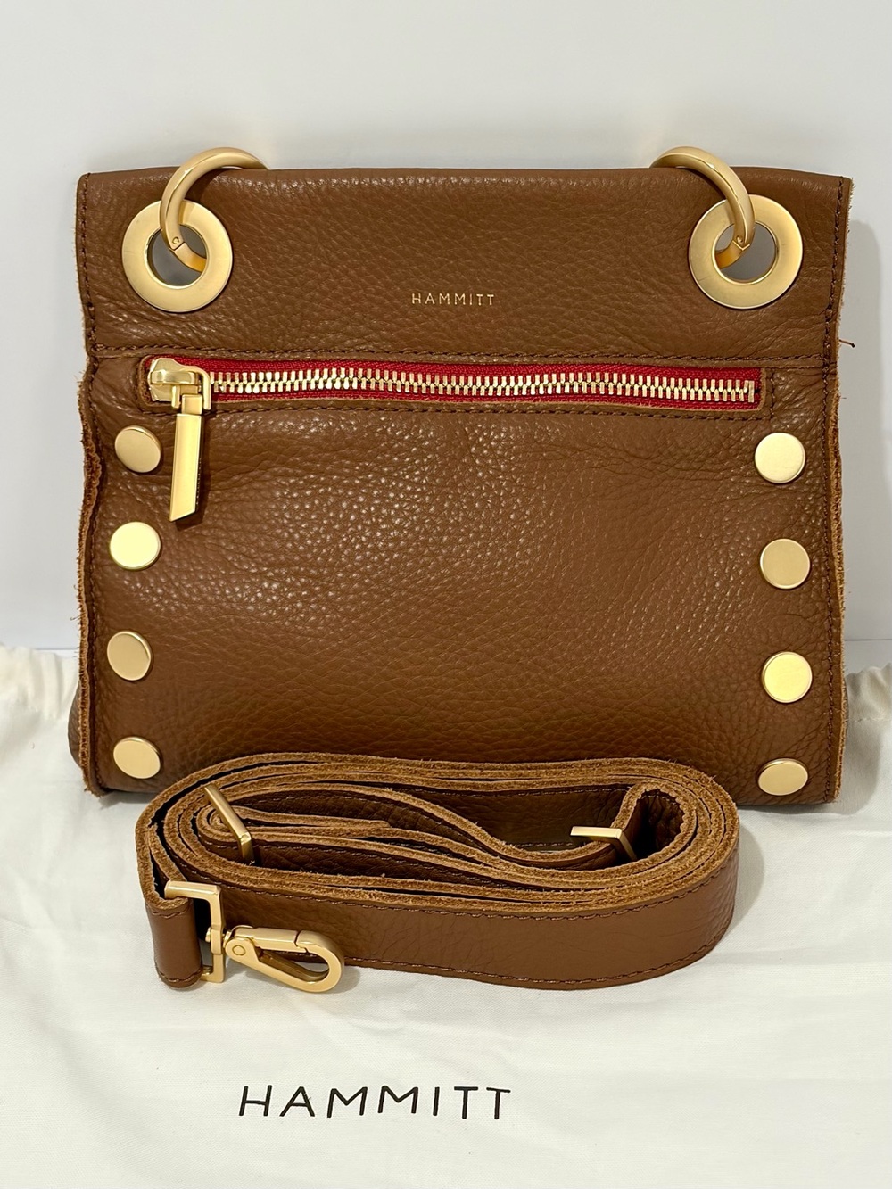 Hammitt Tony Sml Crossbody Bag in Mahogany Pebble with Brushed Gold Hardware